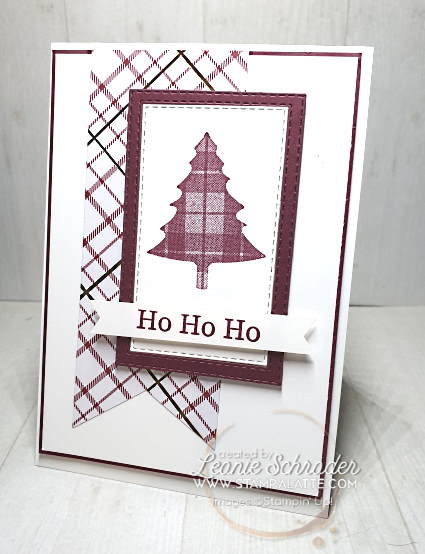 Merry Merlot Perflect Plaid tree with Wrapped in Plaid DSP Banner by leonie Schroder Independent Stampin' Up! Demonstrator Australia